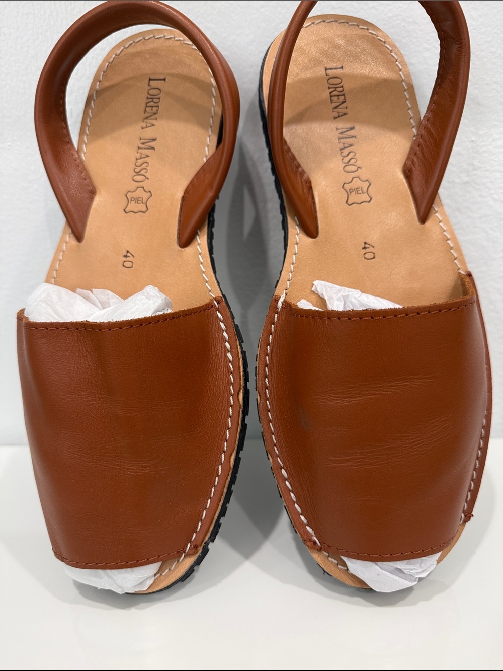 LORENA MASSO - MADE IN SPAIN -Women's Brown Leather Slip-On Sandals